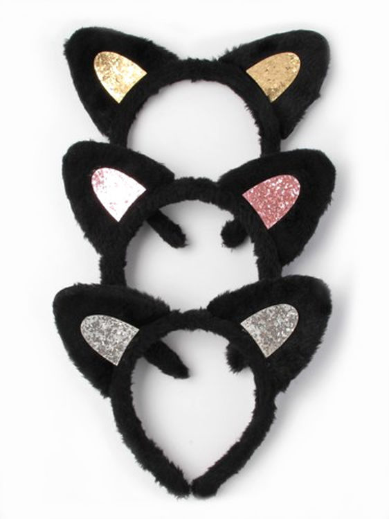 Picture of 7721/7217 BLACK FUR FABRIC CAT EARS ALICEBAND WITH GLITTER